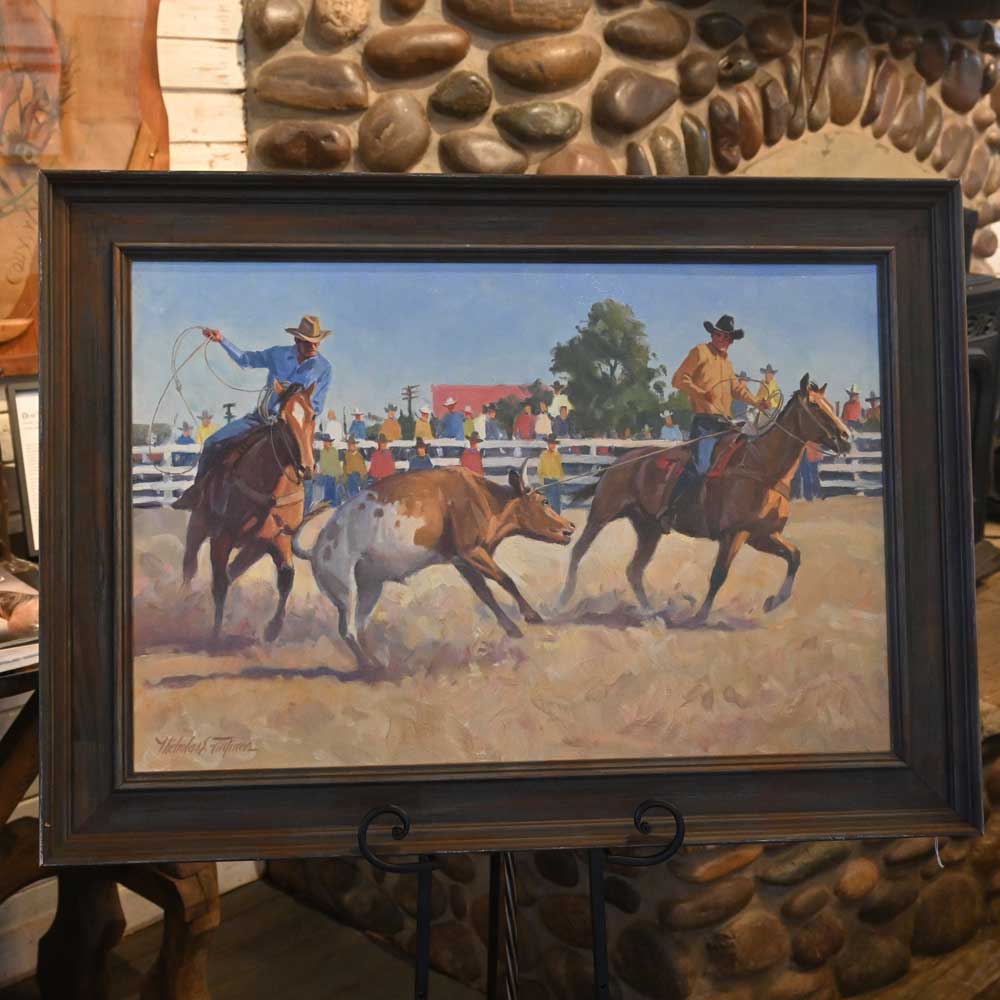 Western Art Painting by Nicholas S. Firfires Painting - "Heading and Heeling" PA105 Collectibles Nicholas S Firfires   