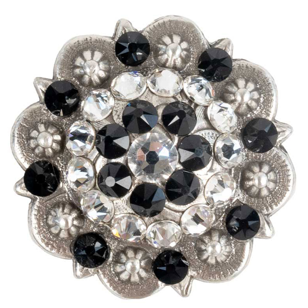 Antique Silver Berry Rhinestone Concho with Jet Crystals Tack - Conchos & Hardware - Conchos MISC   