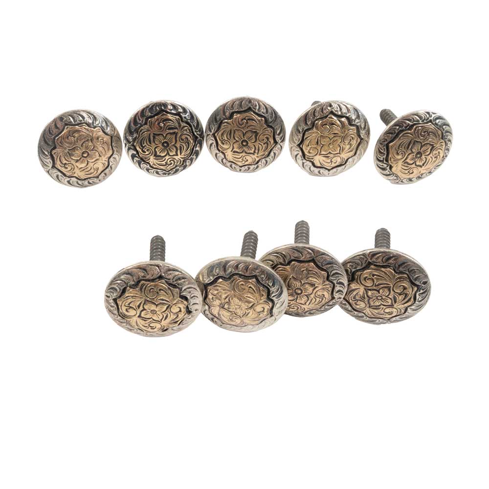 New Floral Set Of 9 1" Wood Screw Conchos Sale Barn MISC   