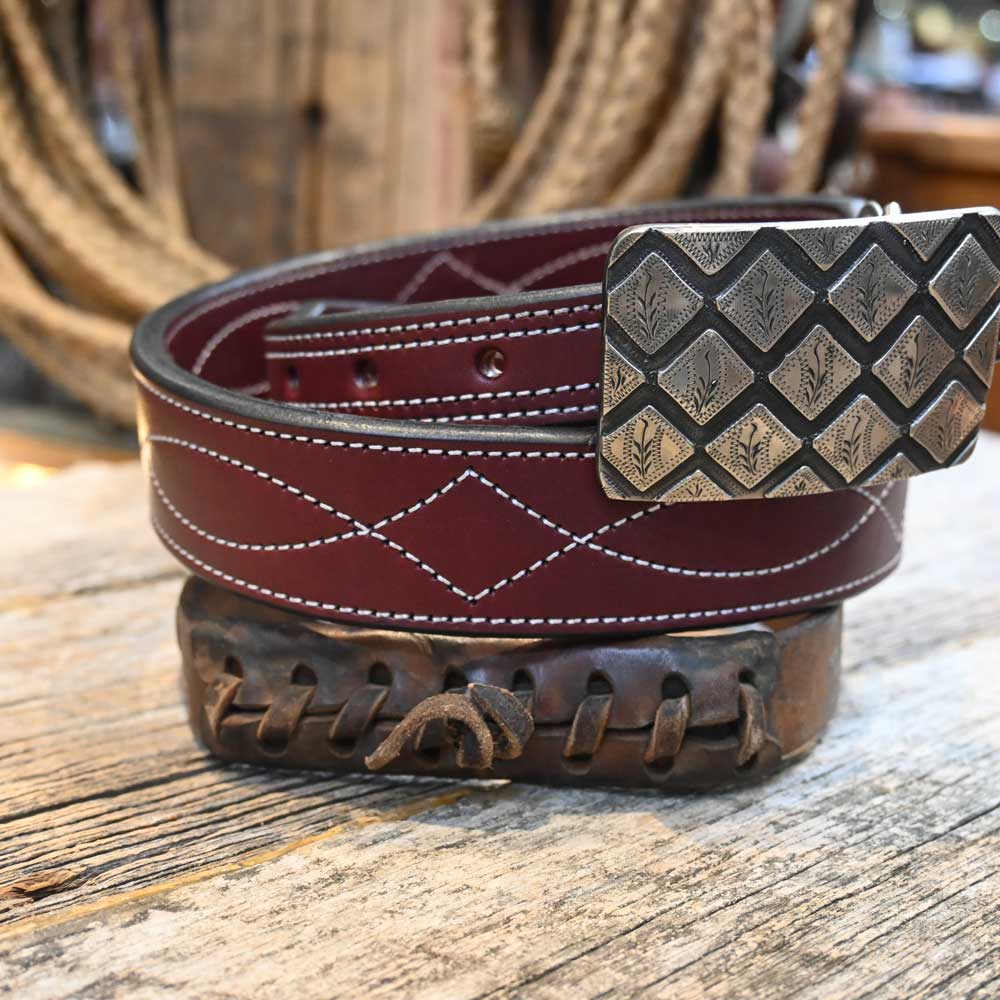 Western Belt - Handmade Gunslinger Stitch Belt by Crooked Skull - 34"  CSB009