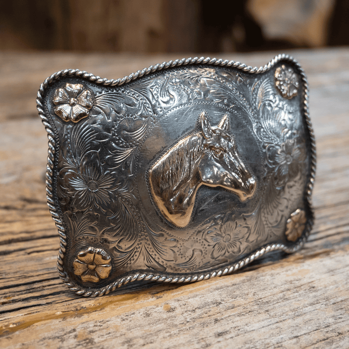 Garcia 1960's Sterling Silver & 10k Gold Horse Head Belt Buckle