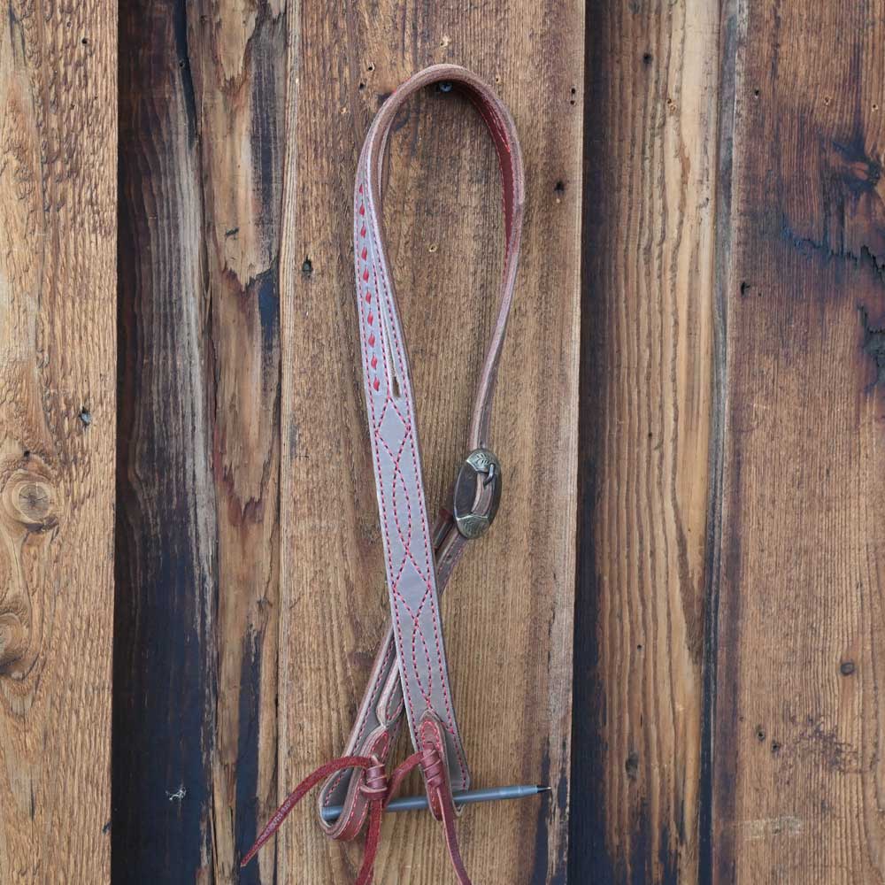 Handmade J-W Split ear Headstall - Gray with Red Buckstitch AAHT036 Tack - Headstalls J-W Leather