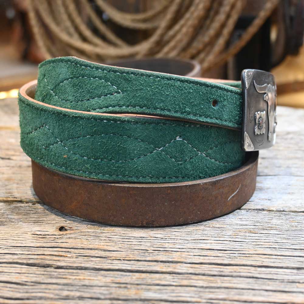 Western 36" Belt Handmade Aqua-Green Roughout Gunslinger - Belt - MYG36 MEN - Accessories - Belts & Suspenders Yoder