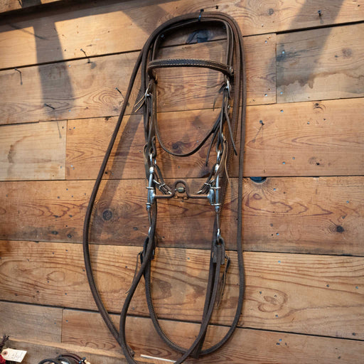 CHS - Solid Port Gag w/Roller Mounted Bridle Rig Tack - Rigs Cow Horse Supply