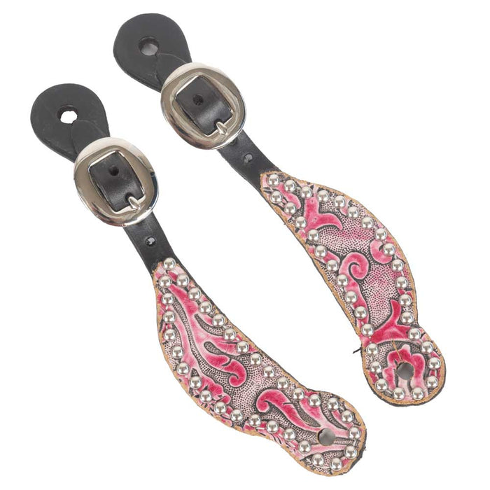 Teskey's Youth Chocolate Western Spur Straps Tack - Spur Straps Teskey's Pink