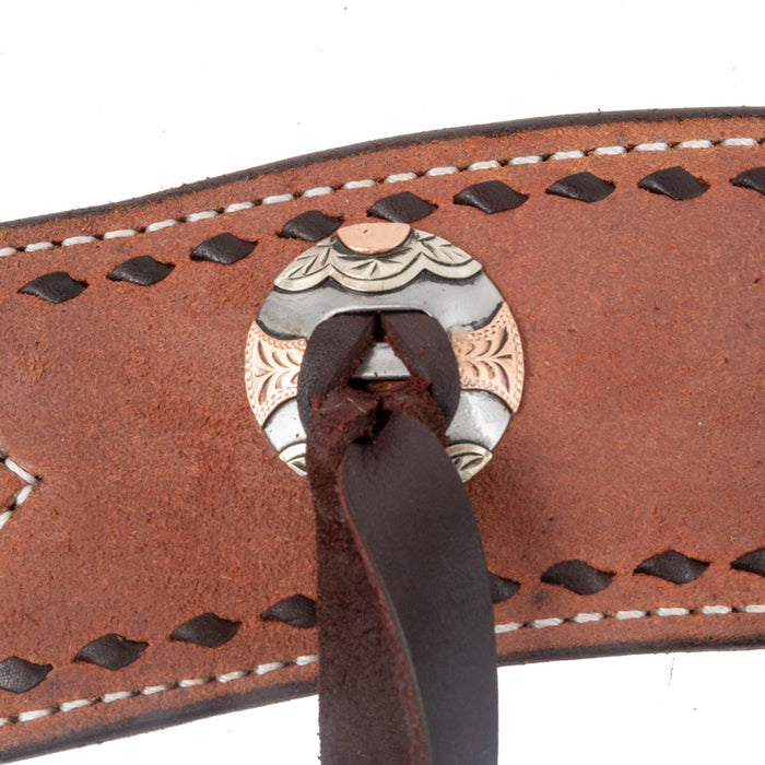 Teskey's 3" Dark Oil Roughout Buckstitch Breast Collar With Strings Tack - Breast Collars Teskey's Silver & Copper  