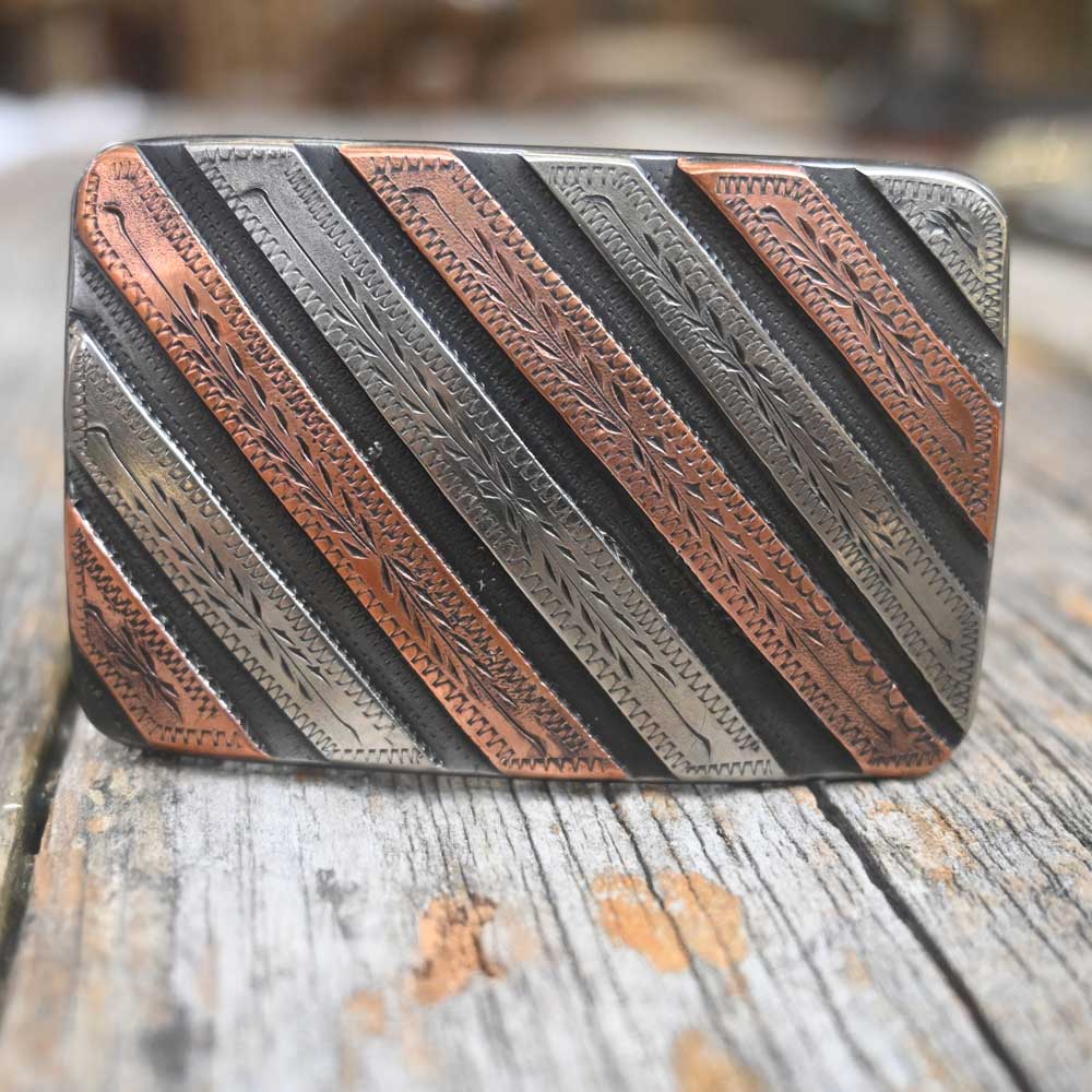 David FARKAS Silver and Copper Mounted Stripe Buckle   _CA847 ACCESSORIES - Additional Accessories - Buckles David Farkas   