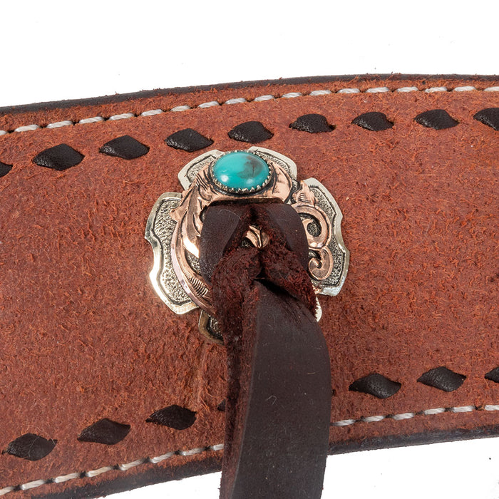 Teskey's 3" Dark Oil Roughout Buckstitch Breast Collar With Strings Tack - Breast Collars Teskey's Turquoise Stone  