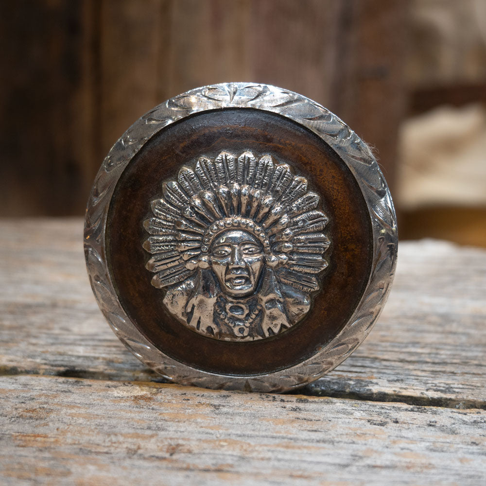 Vintage Bronze Sterling Silver Indian Chief Buckle