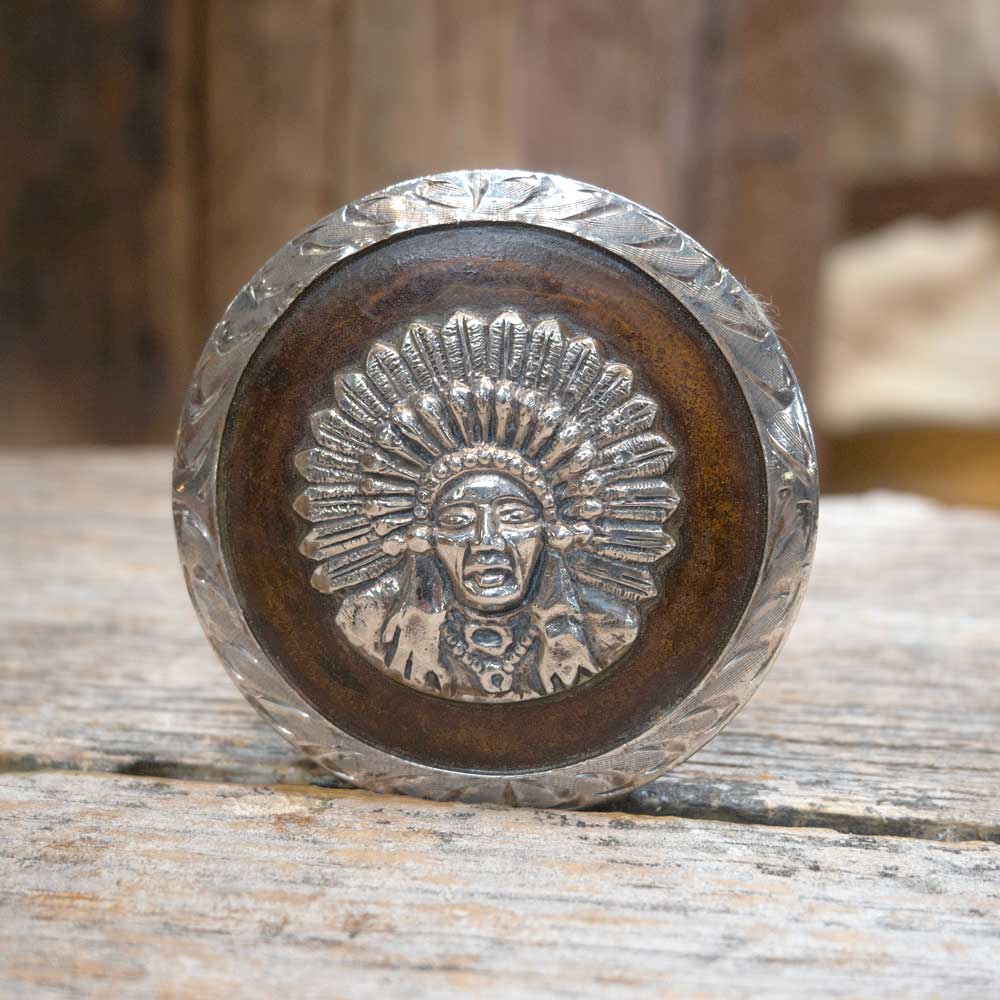 Vintage Bronze Sterling Silver Indian Chief Buckle