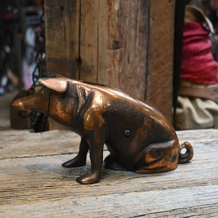 Vintage Cast Iron Piggy Bank "Souvenier Chicago Stockyards"