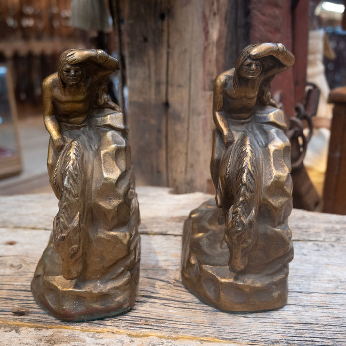 John Ruhl 1920's Bronze Clad Chalkware Indian Bookends Collectibles J.RUHL