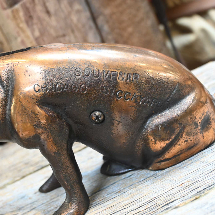 Vintage Cast Iron Piggy Bank "Souvenier Chicago Stockyards"