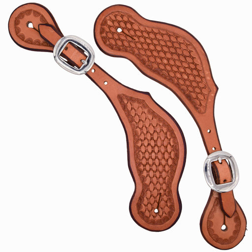 Teskey's Basketweave Spur Straps w/Shell Border Tack - Spur Straps Teskey's Light Oil Mens