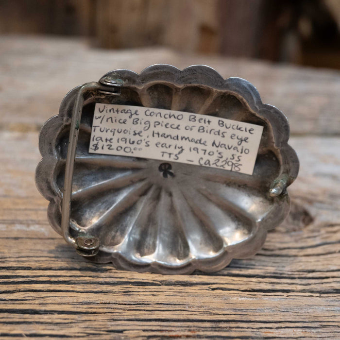 1960's - 70's Concho Belt Buckle w/ Bird's Eye Turquoise Collectibles MISC