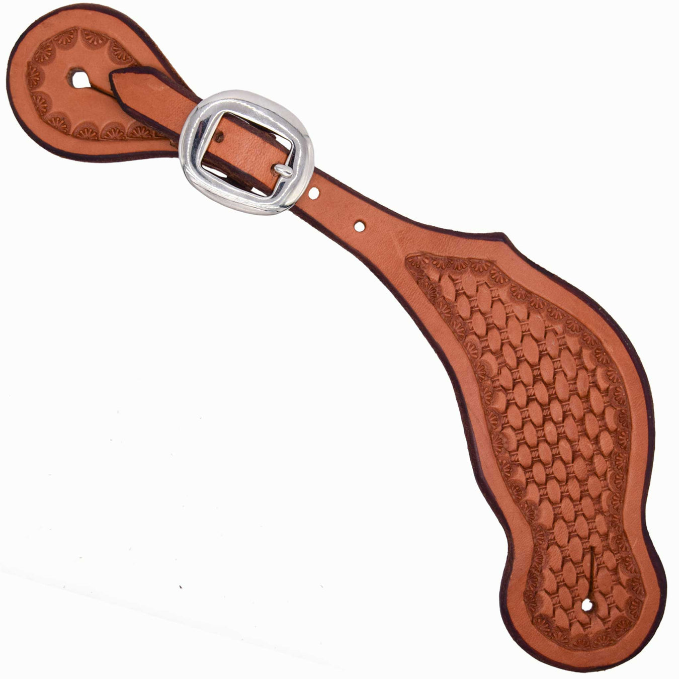 Teskey's Basketweave Spur Straps w/Shell Border Tack - Spur Straps Teskey's