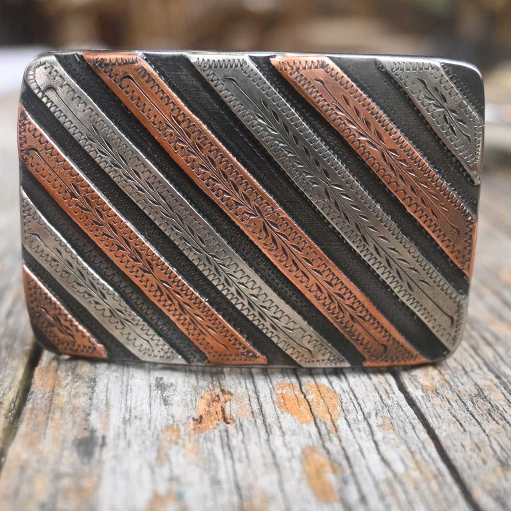 David FARKAS Silver and Copper  Mounted Stripe Buckle   _CA849 ACCESSORIES - Additional Accessories - Buckles David Farkas   