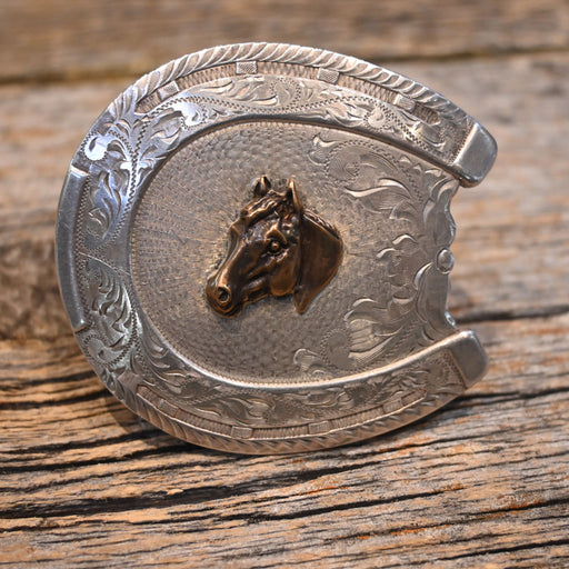 1950's Sterling Horseshoe Belt Buckle w/Horsehead ACCESSORIES - Additional Accessories - Buckles Teskey's