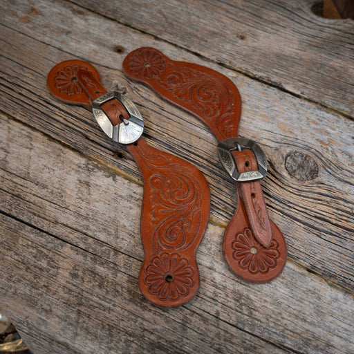 Tooled Leather Spur Straps w/Ownbey Buckles Tack - Spur Straps Josh Ownbey Cowboy Line
