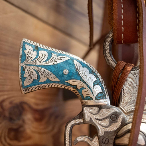 Pistol Shaped Shank Solid Port Bridle Rig w/ Inlaid Turquoise Tack - Rigs MISC