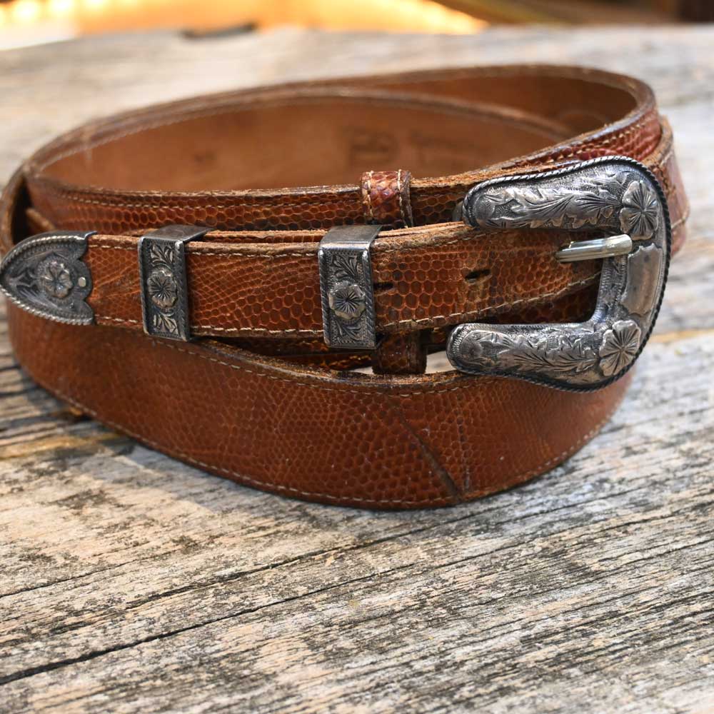 Vintage Western Belt - Genuine Lizard Belt with a Sterling Silver Buckle _CA1024 Collectibles Teskey's   