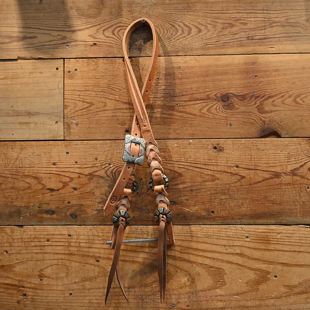 Joe Hipp Braided Leather Headstall with Cheek Ring and Headstall Concho JHL027 Tack - Headstalls Joe Hipp