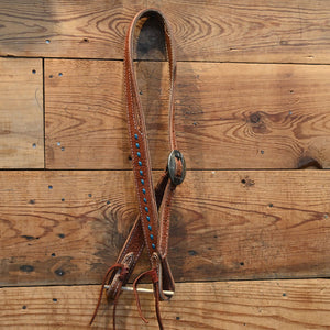 Handmade By J-W Leather Split Ear Headstall - with a Will Daniel Hardware AAHT060 Tack - Headstalls J-W Leather