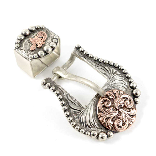 Silver Buckle Set w/Copper Engraving Tack - Conchos & Hardware MISC