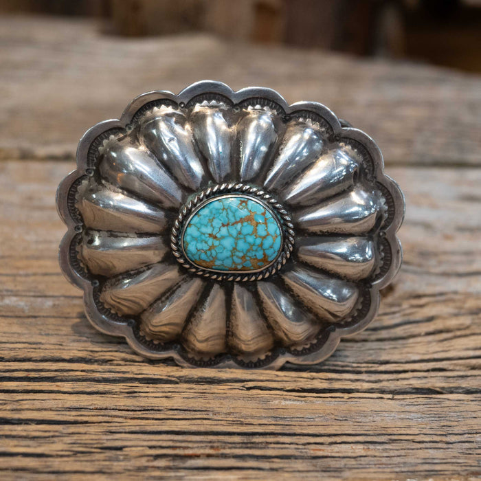 1960's - 70's Concho Belt Buckle w/ Bird's Eye Turquoise Collectibles MISC