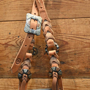 Joe Hipp Braided Leather Headstall with Cheek Ring and Headstall Concho JHL027 Tack - Headstalls Joe Hipp