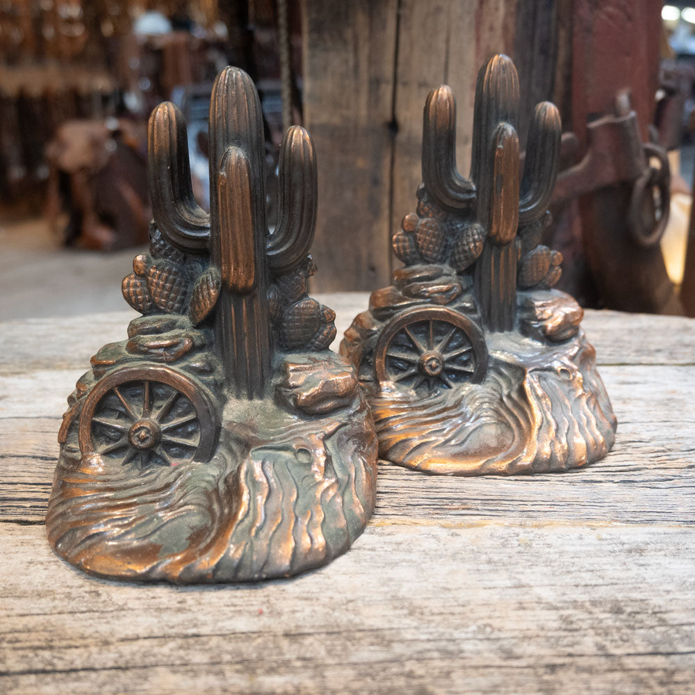 Vintage Dodge Bronze Saguaro Cactus Seen Bookends