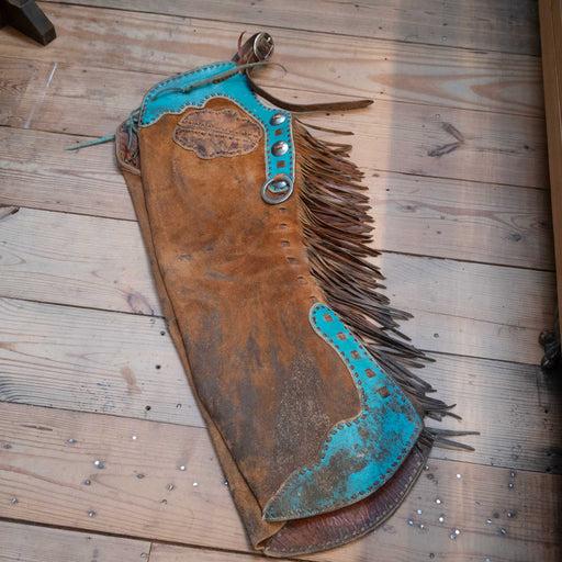 Dan Wheelock Leather Anchor Heart Stepthrough Chaps Tack - Chaps & Chinks Dan Wheelock