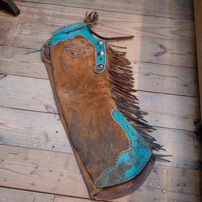 Dan Wheelock Leather Anchor Heart Stepthrough Chaps Tack - Chaps & Chinks Dan Wheelock