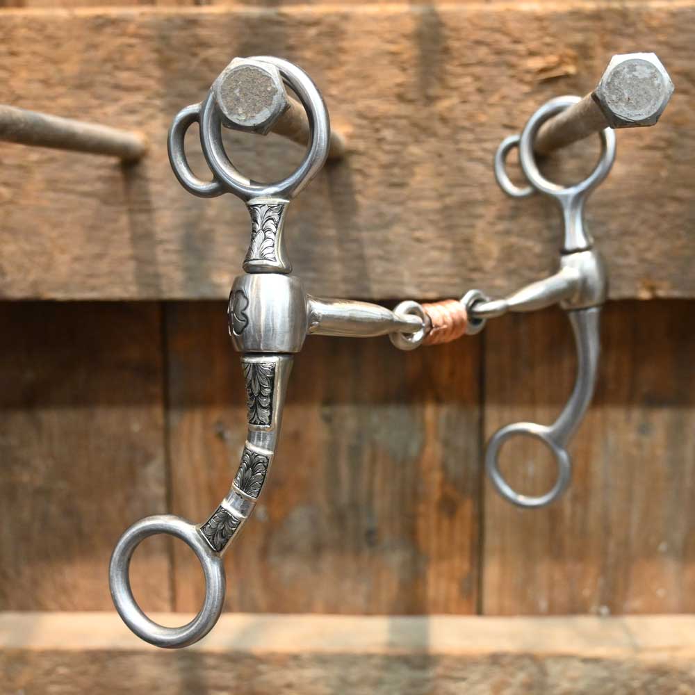 Kerry Kelley's Silver Engraved "PECOS" 3-Piece Dogbone with Copper Rings Bit KK1184 Tack - Bits Kerry Kelley