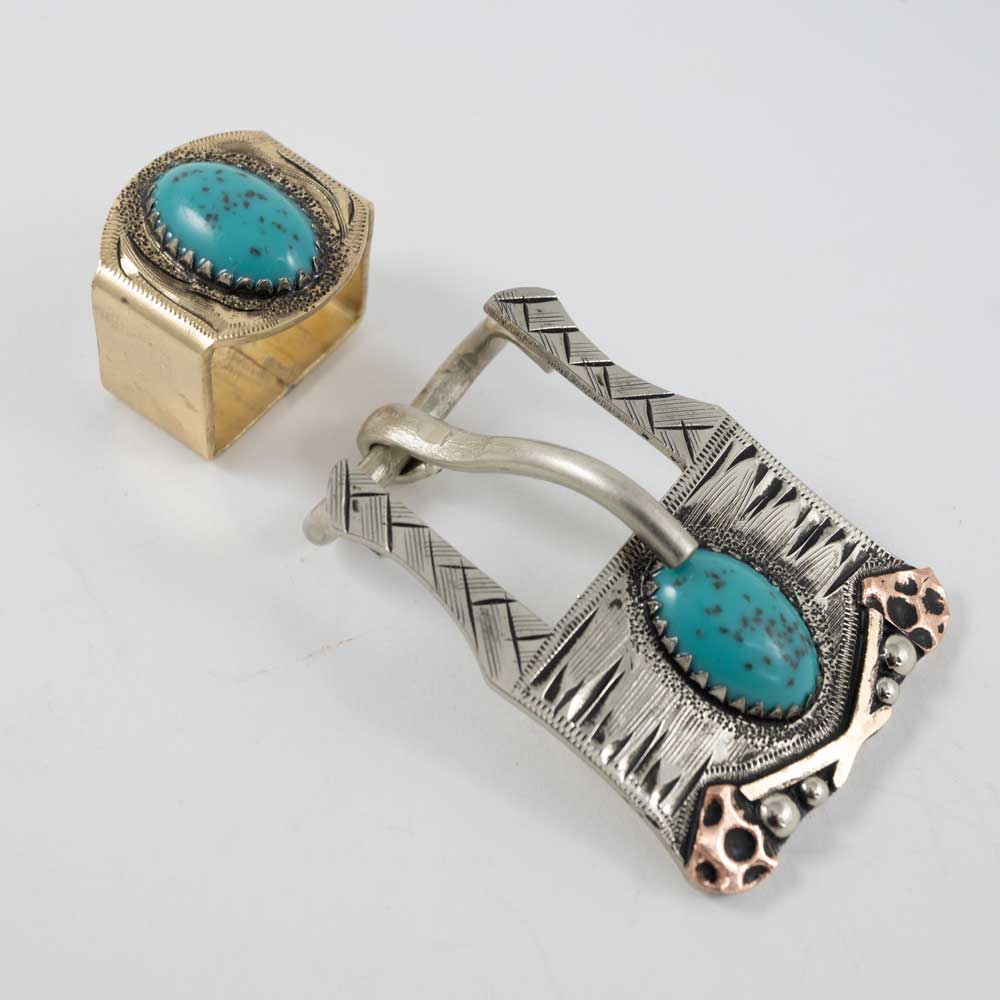 Turquoise Stone Buckle With Keeper Tack - Conchos & Hardware - Buckle MISC   