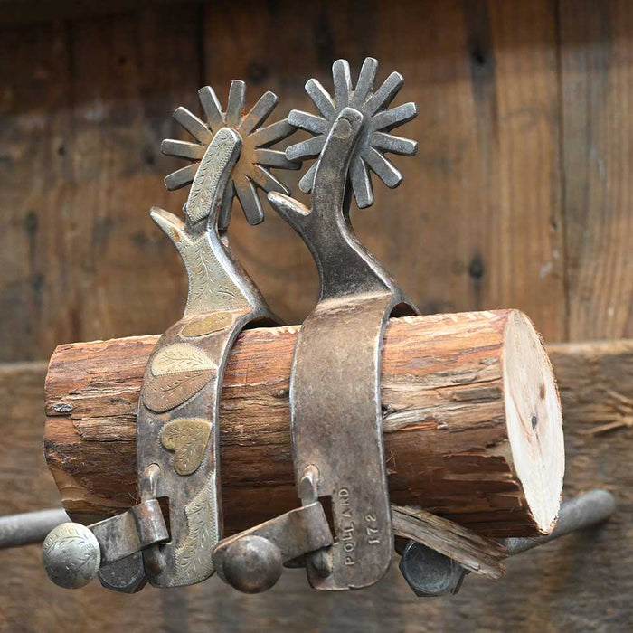 Used Danny Pollard Silver Mounted Spurs 12 pt Rowels Tack - Spurs Danny Pollard