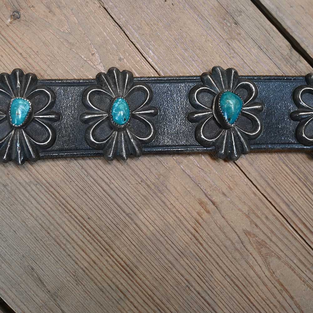 Vintage Sand Cast Navajo Belt with 13 Turquoise Conchos   _CA889 Collectibles MISC   