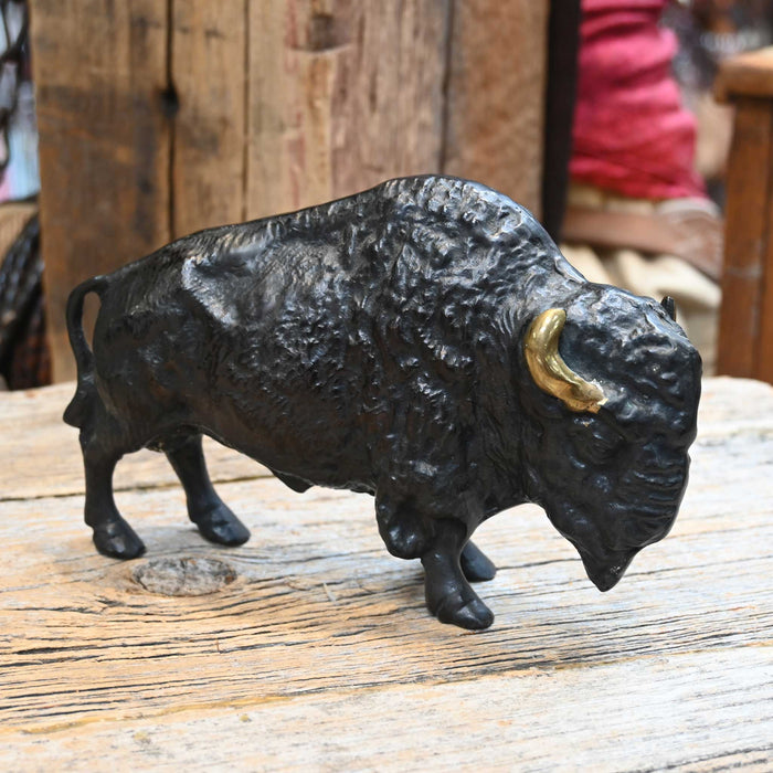 Vintage Solid Brass Buffalo w/ Black Patina & Brass Horns