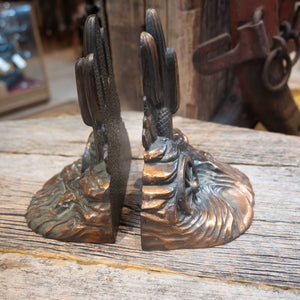 Vintage Dodge Bronze Saguaro Cactus Seen Bookends