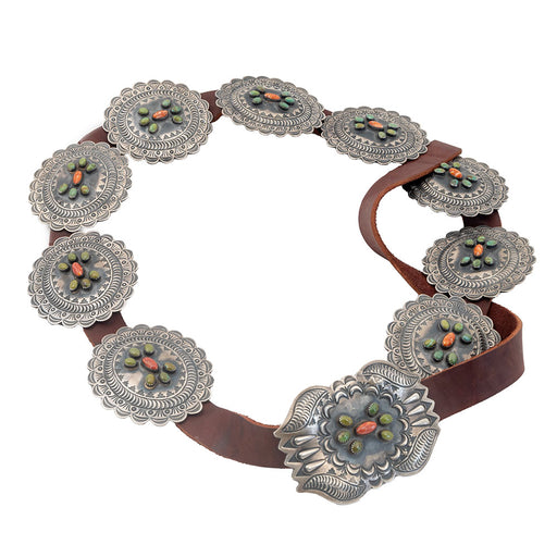 Turquoise and Spiny Oyster Stone Concho Belt WOMEN - Accessories - Belts Sunwest Silver   