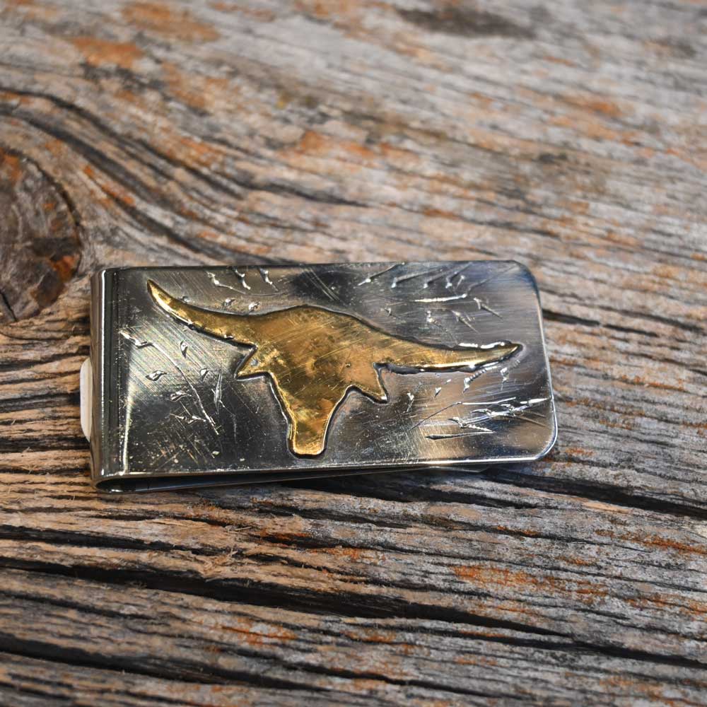 Handmade Silver Engraved Longhorn Money Clip _CA1155 Collectibles TESKEY'S