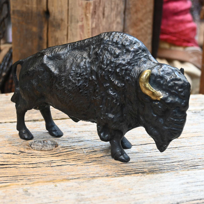 Vintage Solid Brass Buffalo w/ Black Patina & Brass Horns