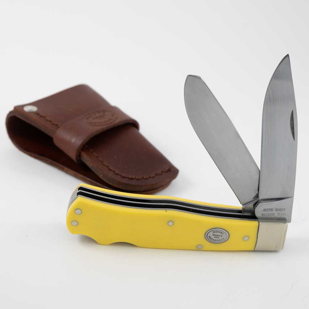 Large Yellow Delrin Trapper with Sheath Knives - Knives Moore Maker   