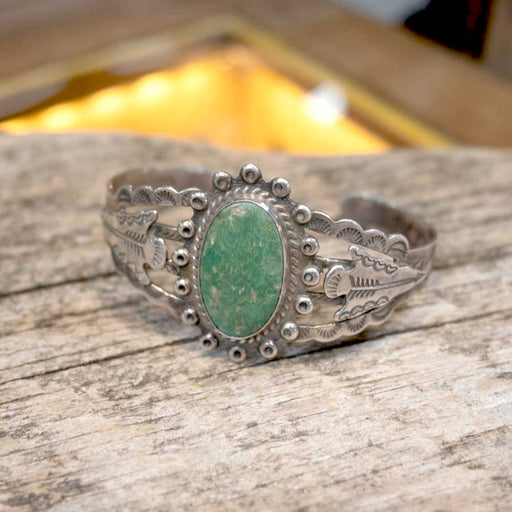 Vintage Turquoise Bracelet with Engraved Silver Band Women - Accessories - Jewelry - Bracelets Teskey's