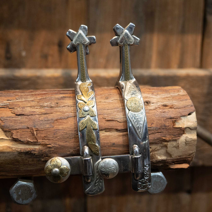 #625 Ron Tollison's Mounted Brass Arrow & Hearts Spurs
