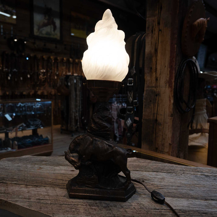 Vintage Cast Bronze Buffalo Lamp