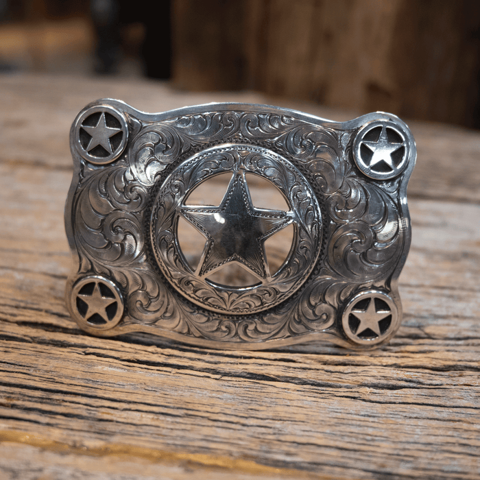 Max Lang Cinco Peso Ranger Badge Sterling Silver Belt Buckle