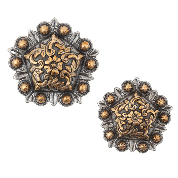 Antique Silver/Gold Coloma Pentagon Conchos Tack - Conchos & Hardware MISC   