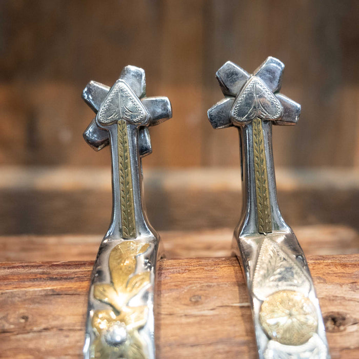 #625 Ron Tollison's Mounted Brass Arrow & Hearts Spurs