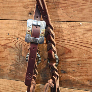 Joe Hipp Braided Leather Headstall with Cheek Ring and Headstall Concho JHL028 Tack - Headstalls Joe Hipp